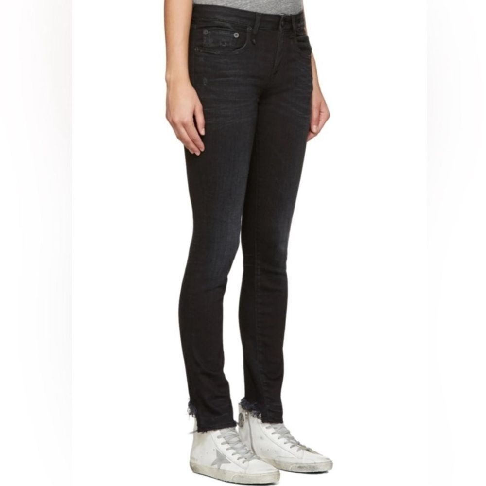 R13 Alison Crop Distressed Chewed Hem Stratford Black Skinny Jeans Size 24